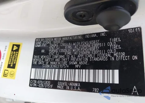 2012 Toyota Highlander Se V6 from USA, damaged, VIN 5TDBK3EH6CS107574